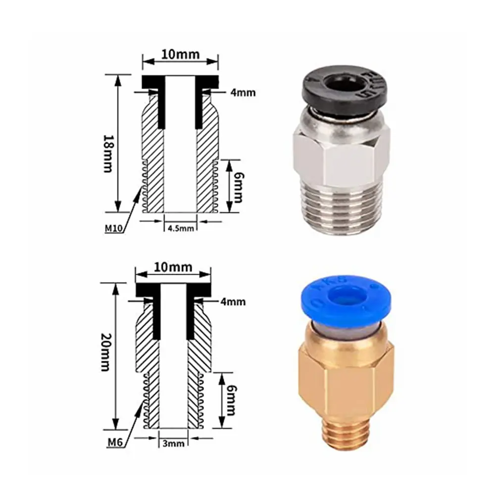 10Pcs PC4-M6 PC4-M10 Pneumatic Fitting PC4-M10 for Creality Ender 3/3 Pro/3 V2 Ender 5/5 Pro/5 Plus CR-10 3D Printer Parts