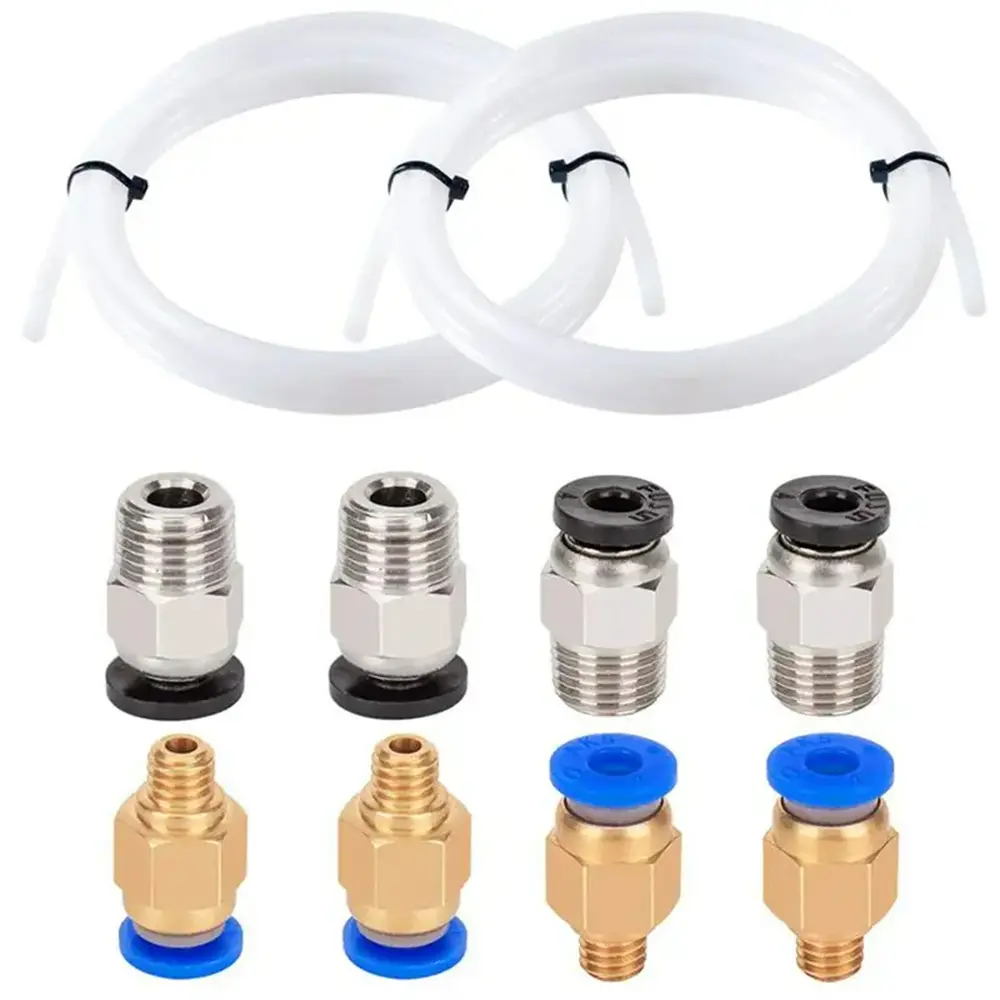 2Pcs 1M Bowden PTFE Tubing with 4Pcs PC4-M6 and 4Pcs PC4-M10 Pneumatic Fittings Kit for 1.75mm Filament 3D Printer Parts Sets