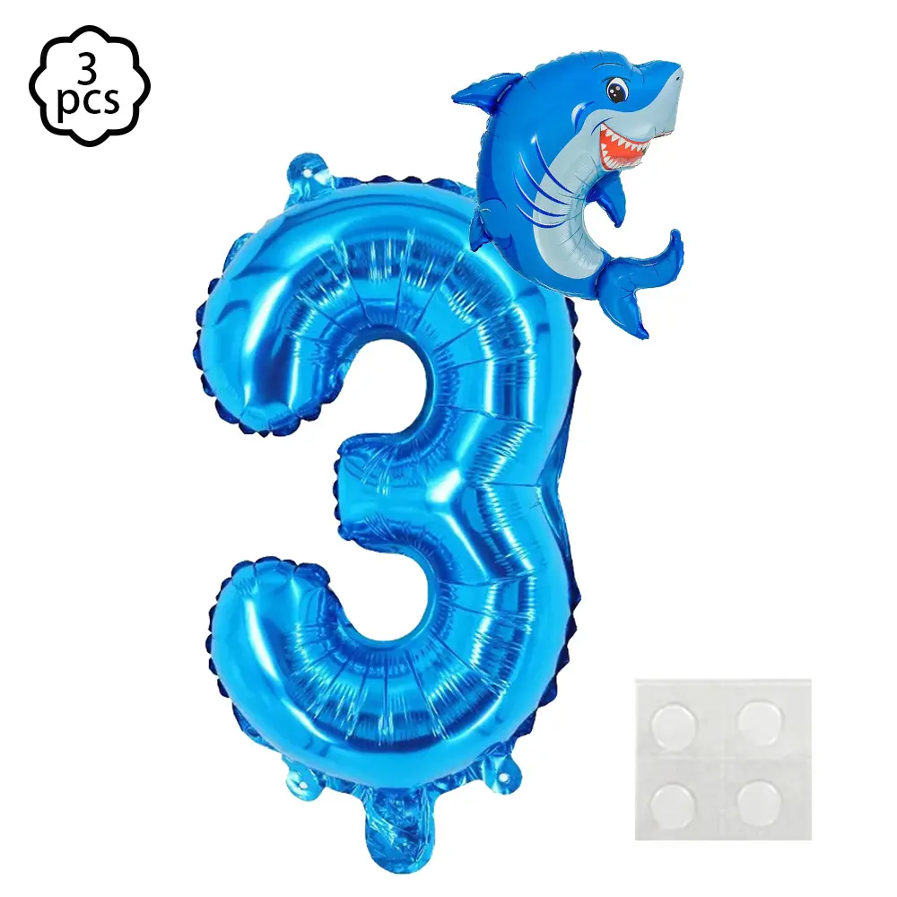 Blue Ocean Shark balloon Number balloon Set Shark foil Balloon kids Ocean animals Shark themed Birthday Party Decoration Banner