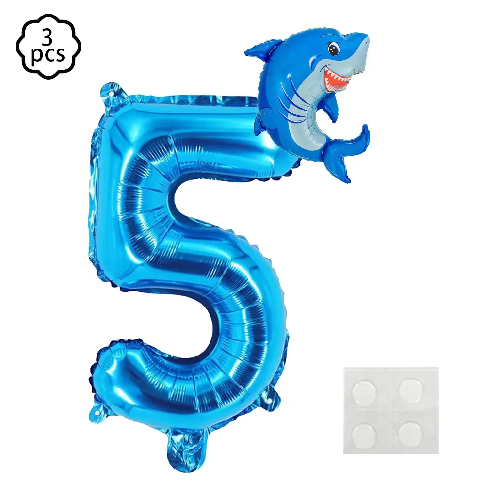 Blue Ocean Shark balloon Number balloon Set Shark foil Balloon kids Ocean animals Shark themed Birthday Party Decoration Banner
