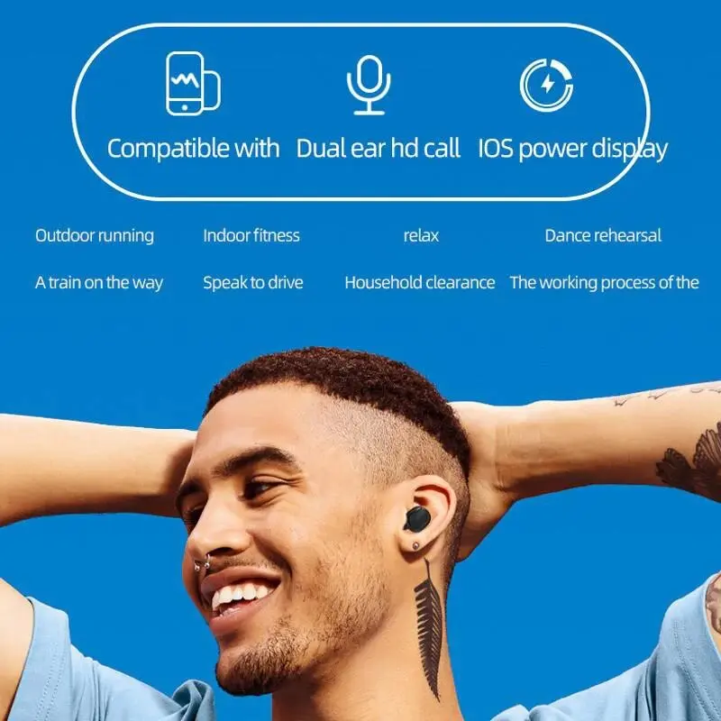A6S TWS Wireless Bluetooth Headset Waterproof Noise Cancelling In Ear Earbuds with Mic Wireless Headphones Bluetooth Earphones
