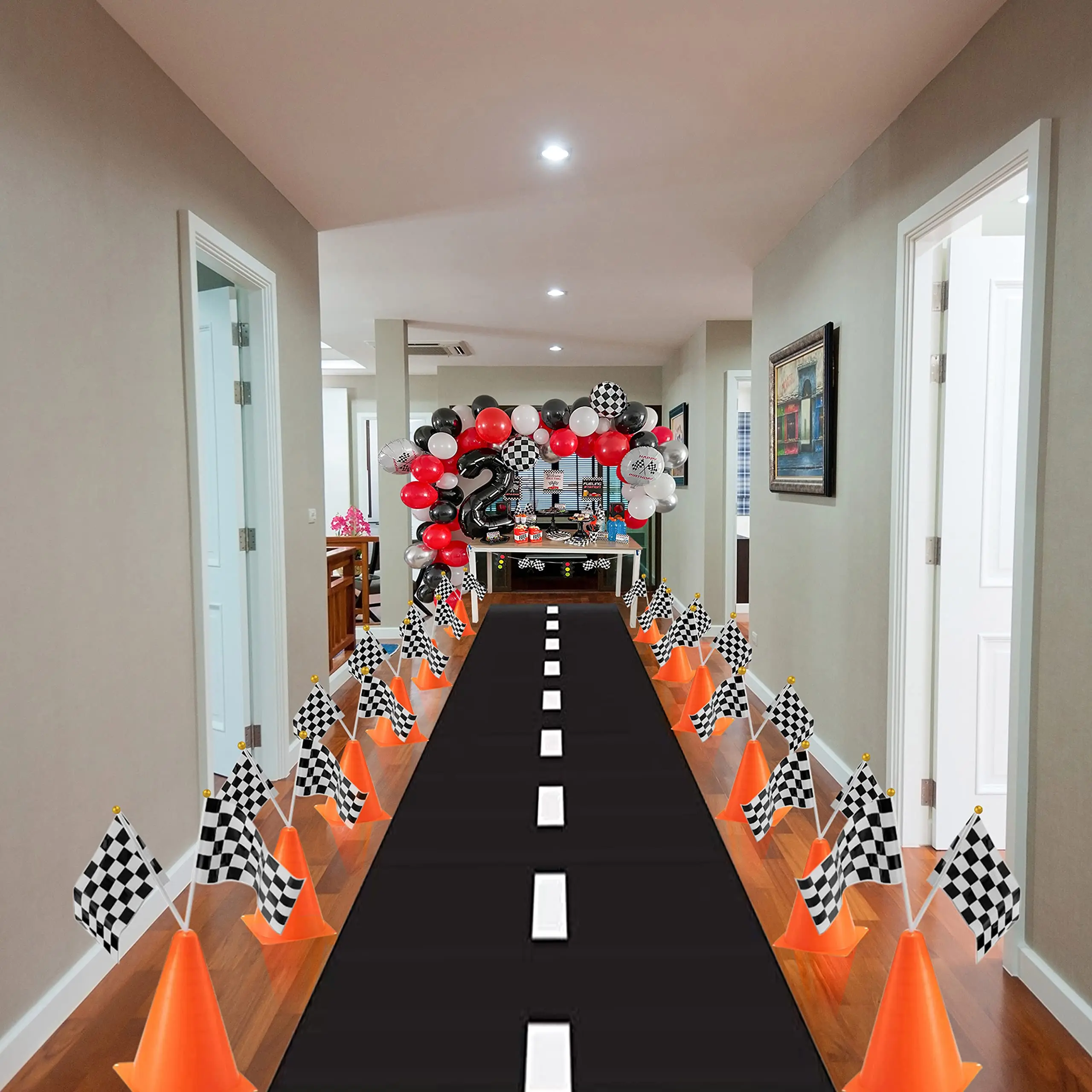 Racing Car Table Runner Tablecloths Table cover checkered flag racing road track kids Race Car Themed birthday Party Decoration