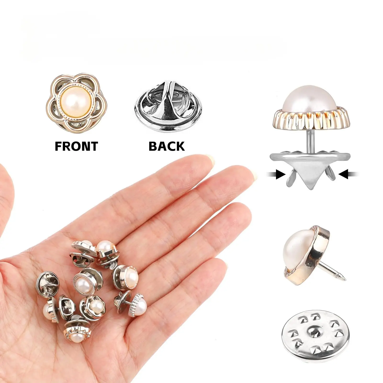 10pcs No-Sew Pearl Rhinestone Button Pins for Women, Decorative Safety Button Covers for Clothes, Hats, Bags, Shawls
