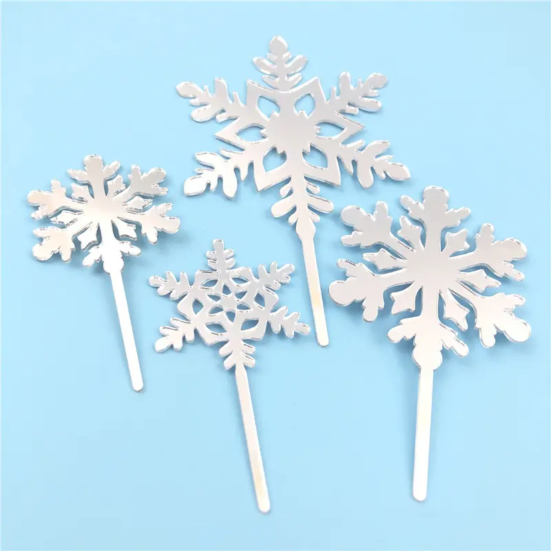 8pcs Ice And Snow Theme Merry Christmas Party Cake Topper White Snowflake Acrylic Happy Birthday Cake Top Christmas Party Decor