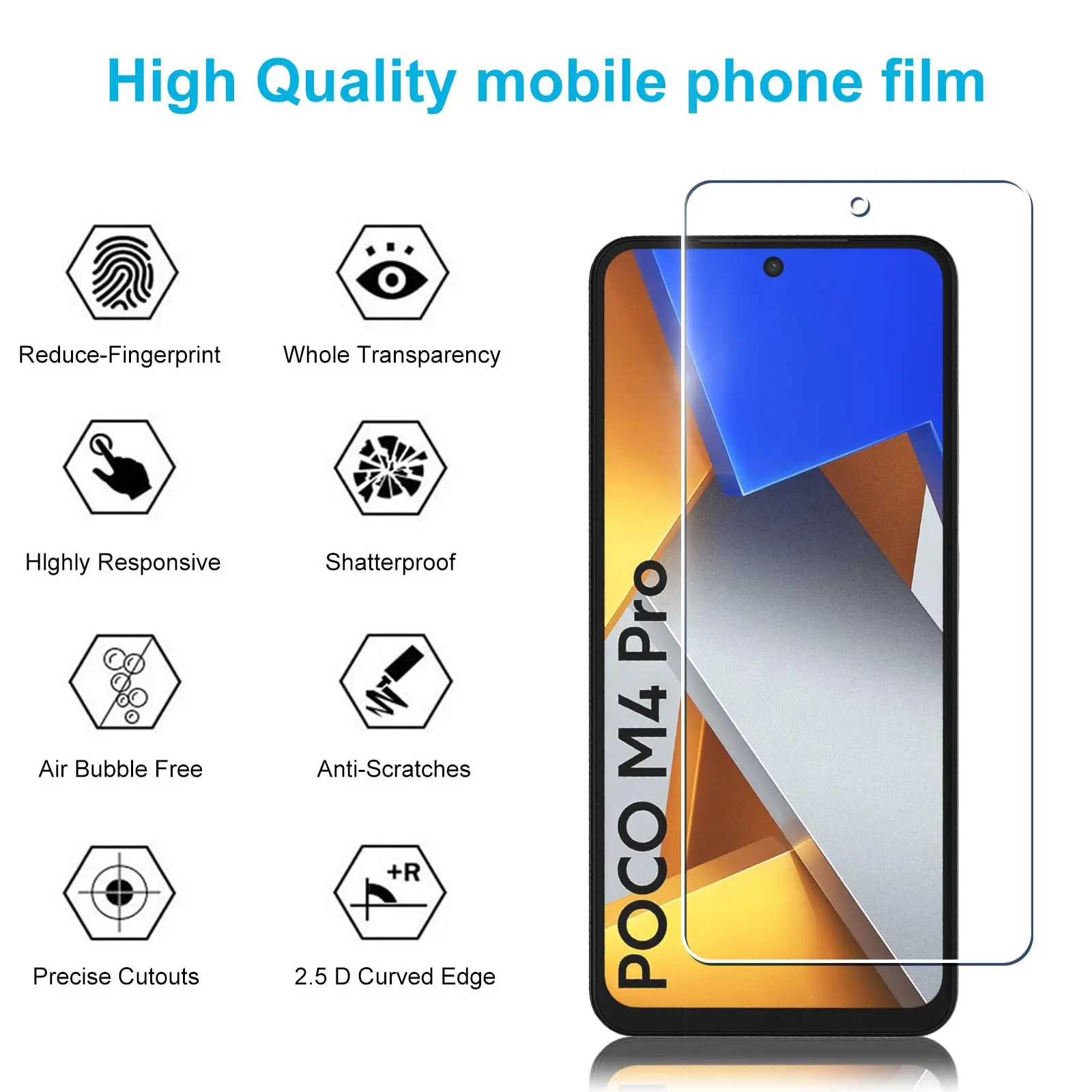 Screen Protector For POCO M4 Pro 4G Xiaomi, Tempered Glass HD Crystal Clear 9H High Aluminum Anti Scratch Case Friendly