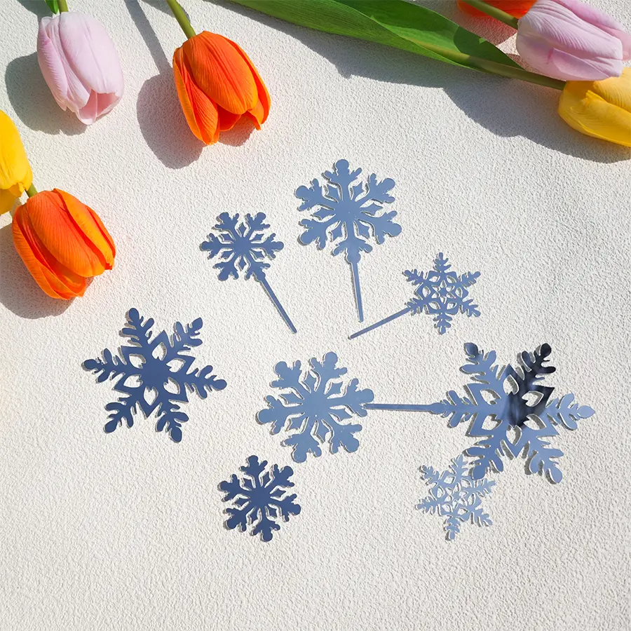 8pcs Ice And Snow Theme Merry Christmas Party Cake Topper White Snowflake Acrylic Happy Birthday Cake Top Christmas Party Decor