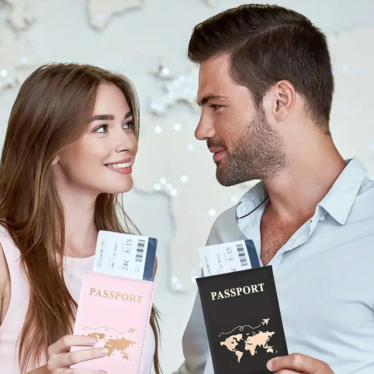 Fashion Passport Protector World Pattern Travel Passport Clip Wallet Gift PU Leather Card Holder Unisex Storage Bag.-zmt