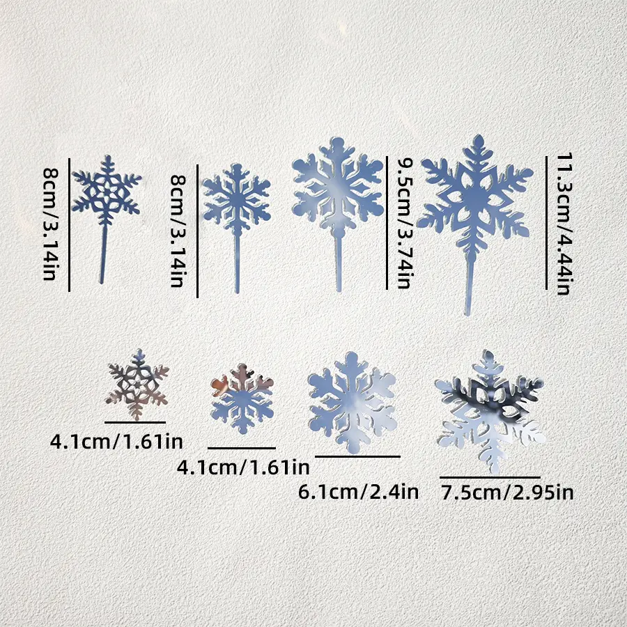 8pcs Ice And Snow Theme Merry Christmas Party Cake Topper White Snowflake Acrylic Happy Birthday Cake Top Christmas Party Decor
