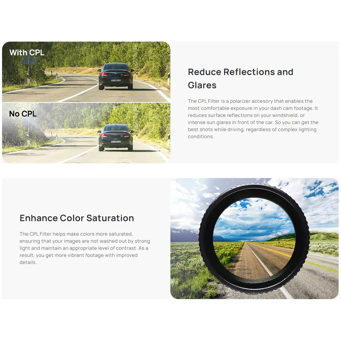 CPL Filter Dash Cam Lens Compatial A810 Suitable for 70mai 4K HDR Dashcam Anti-Glare Wide Lens Cover, CPL Filter Fit 70mai A810