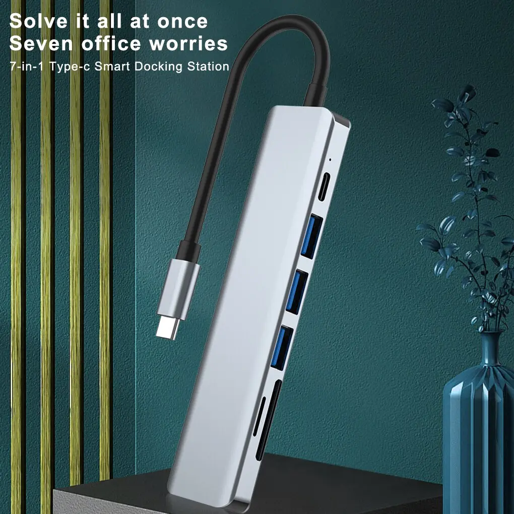 7 In 1 Type C Usb Hub Seven In One Type C 4k 30hz Usb Splitter Supports All Type C Channel Computers To Usb Compatible With Hdmi