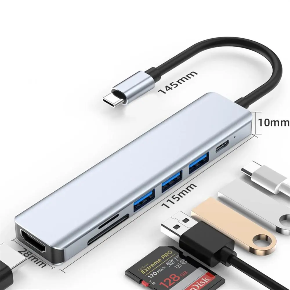 7 In 1 Type C Usb Hub Seven In One Type C 4k 30hz Usb Splitter Supports All Type C Channel Computers To Usb Compatible With Hdmi