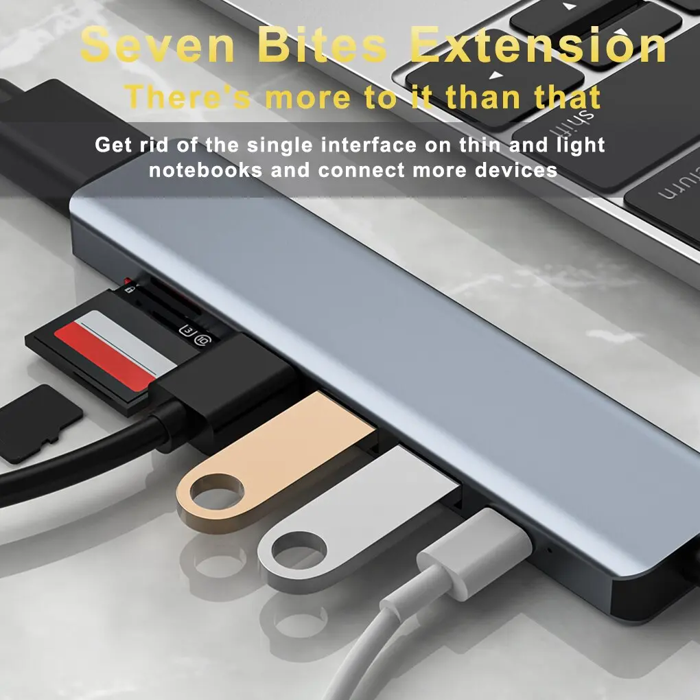 7 In 1 Type C Usb Hub Seven In One Type C 4k 30hz Usb Splitter Supports All Type C Channel Computers To Usb Compatible With Hdmi