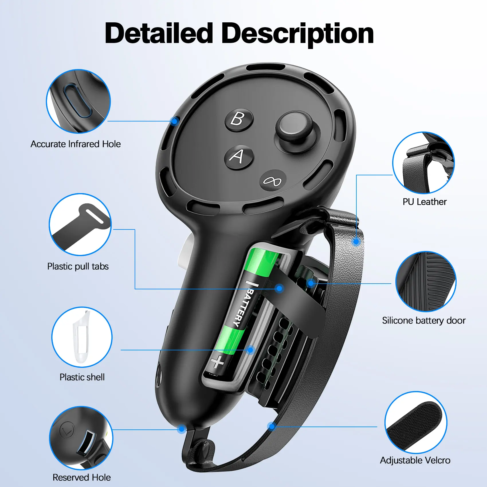 VR controller handle cover for Meta Quest 3S accessories, , adjustable design and battery cover opening
