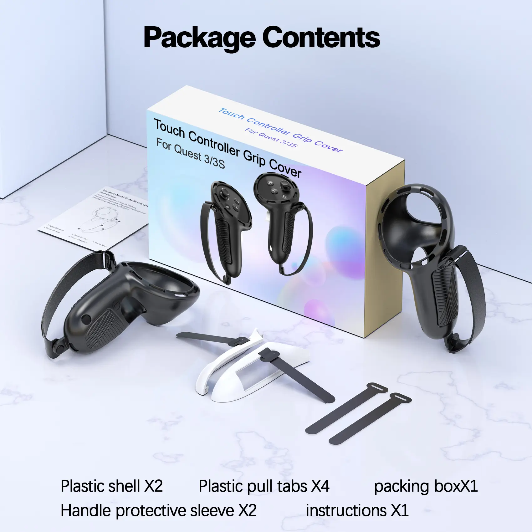 VR controller handle cover for Meta Quest 3S accessories, , adjustable design and battery cover opening