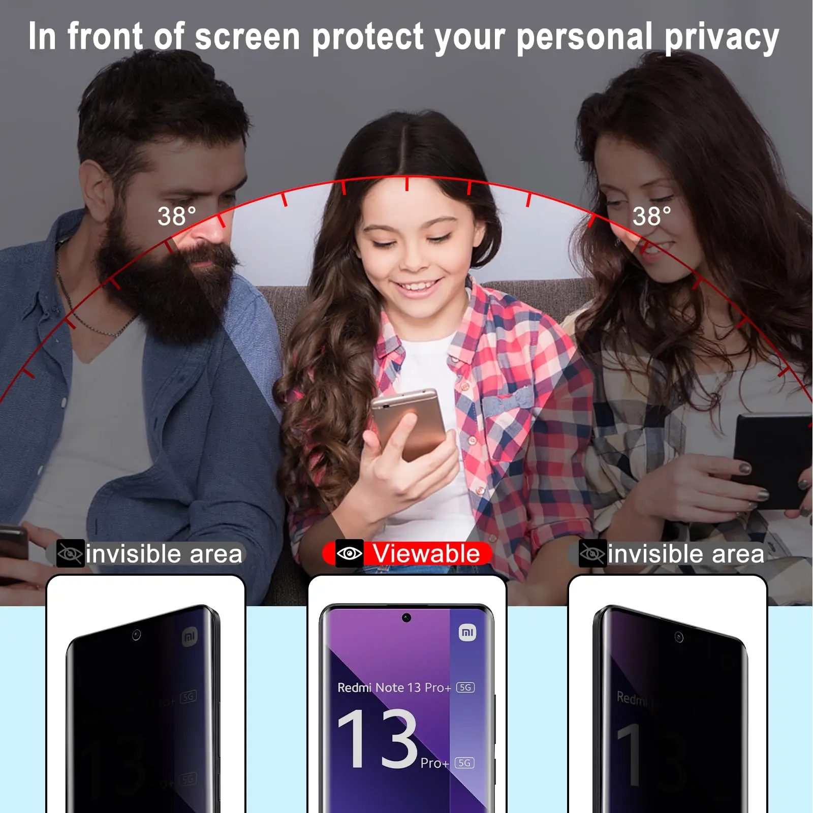 3D Anit Spy Screen Protector For Redmi Note 13 Pro Plus Xiaomi Curve Privacy Tempered Glass Peep Scratch 9H