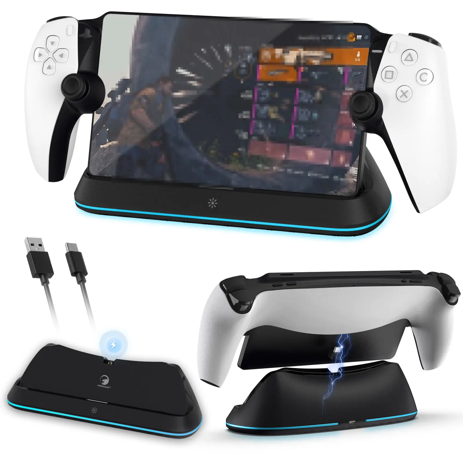 NEW Charging Station for Playstation Portal and PS5 Controllers with LED Light and Charging Cable HC-P3710