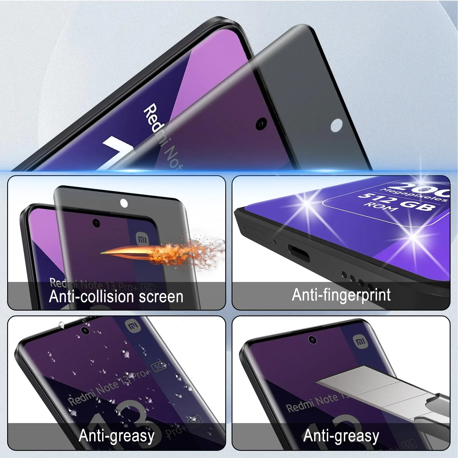 3D Anit Spy Screen Protector For Redmi Note 13 Pro Plus Xiaomi Curve Privacy Tempered Glass Peep Scratch 9H