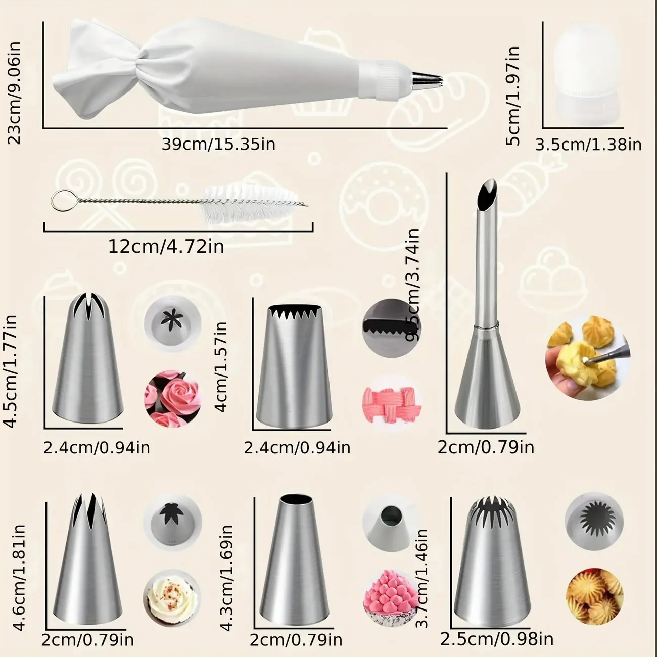9pcs Cake Decorating Tool Kit, Including Pastry Bags And 304 Stainless Steel Pipping Tips, for DIY Cake Making Baking Tools Set