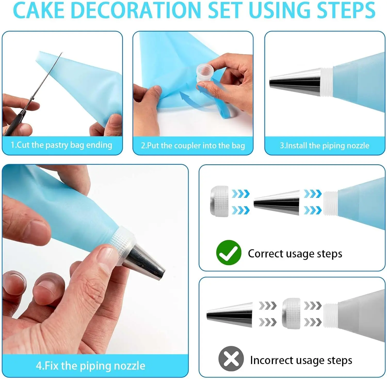 50PCS Piping Bags Cake Decorating Tools Kit Reusable Silicone Pastry Bag Stainless Steel Nozzle Piping Nozzles DIY Baking Tools