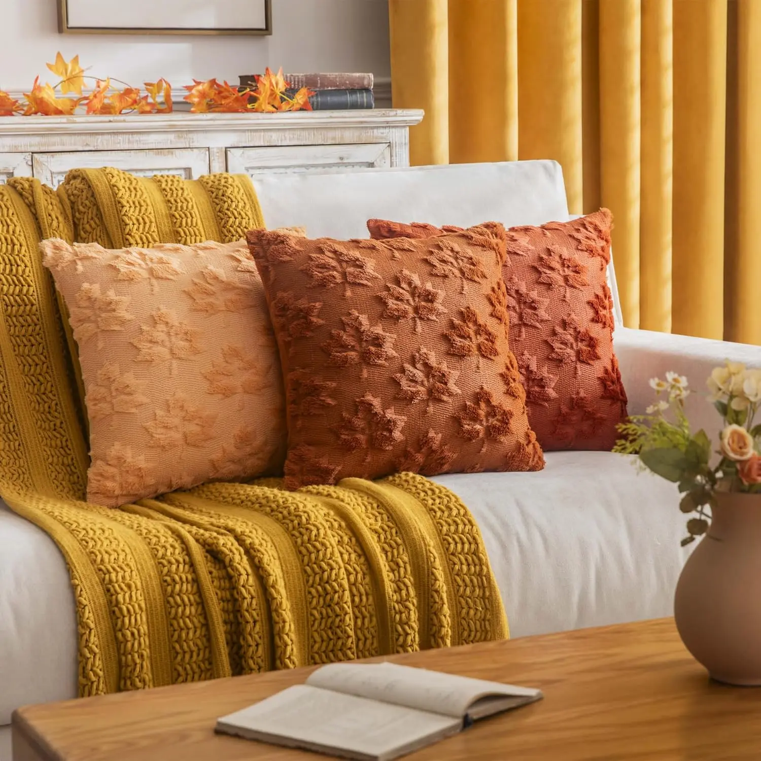2 Pcs Maple Leaf Fall Throw Pillow Covers Farmhouse Decorative Pillow Covers for Autumn Harvest Holiday Accent Pillow Cases