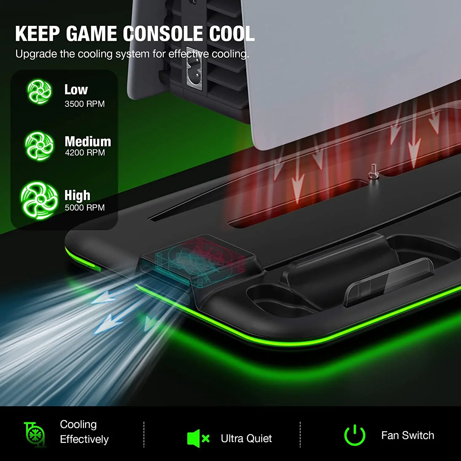 PS5 Stand and Turbo Cooling Station with Controller Charging Station for Playsation 5 Digital/Disc,RGB Light, Headset Holder