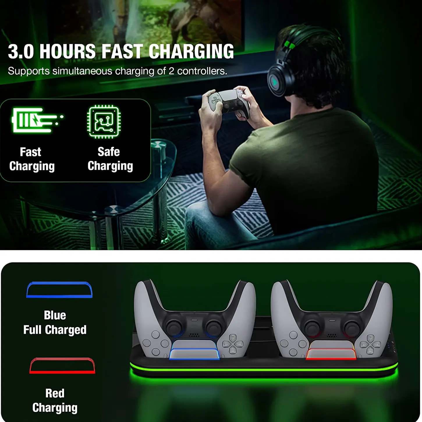 PS5 Stand and Turbo Cooling Station with Controller Charging Station for Playsation 5 Digital/Disc,RGB Light, Headset Holder