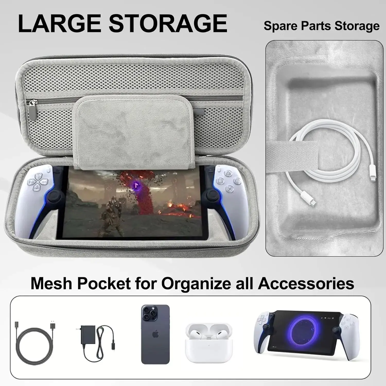 DOBE Carrying Case TP5-3552 for Playstation Portal Eggshell Series Handle，EVA Shockproof Protective Handheld Travel Bag