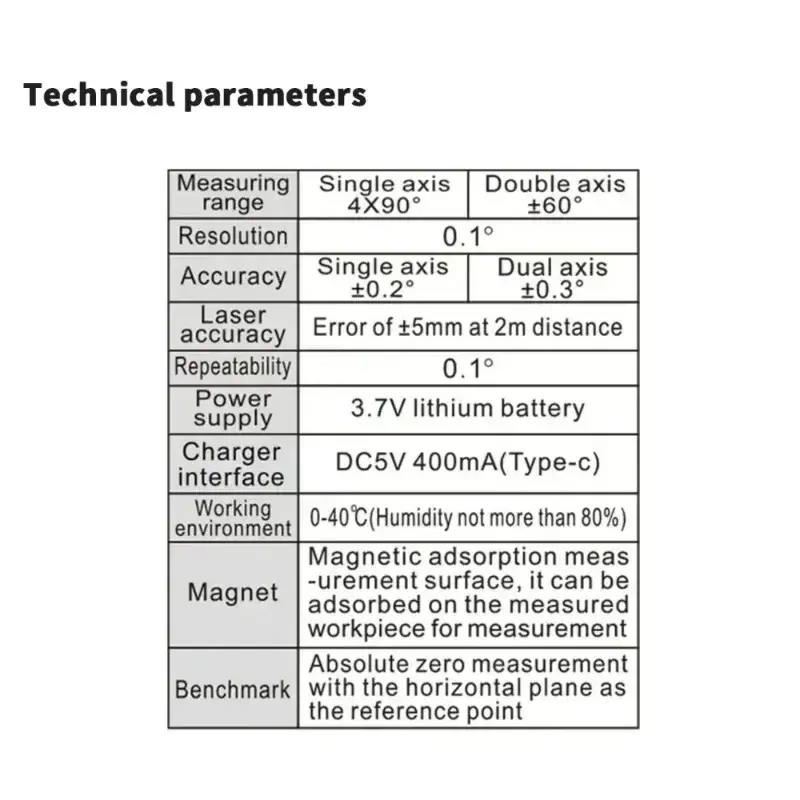 2 In 1 Laser Level Ruler Type-C Double Laser Angle Ruler Protractor Digital Inclinometer Measure Tool Protractor