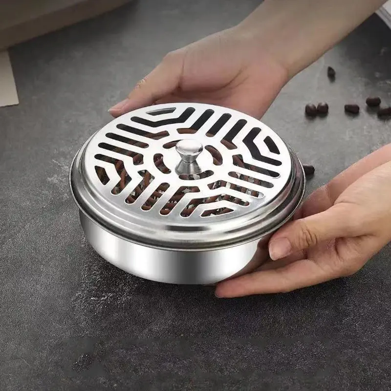 Mosquito Coils Holder Stainless Steel Mosquito Coil Box with Cover Round Mosquito Coil Tray Easy To Clean Anti-Mosquito Supplies