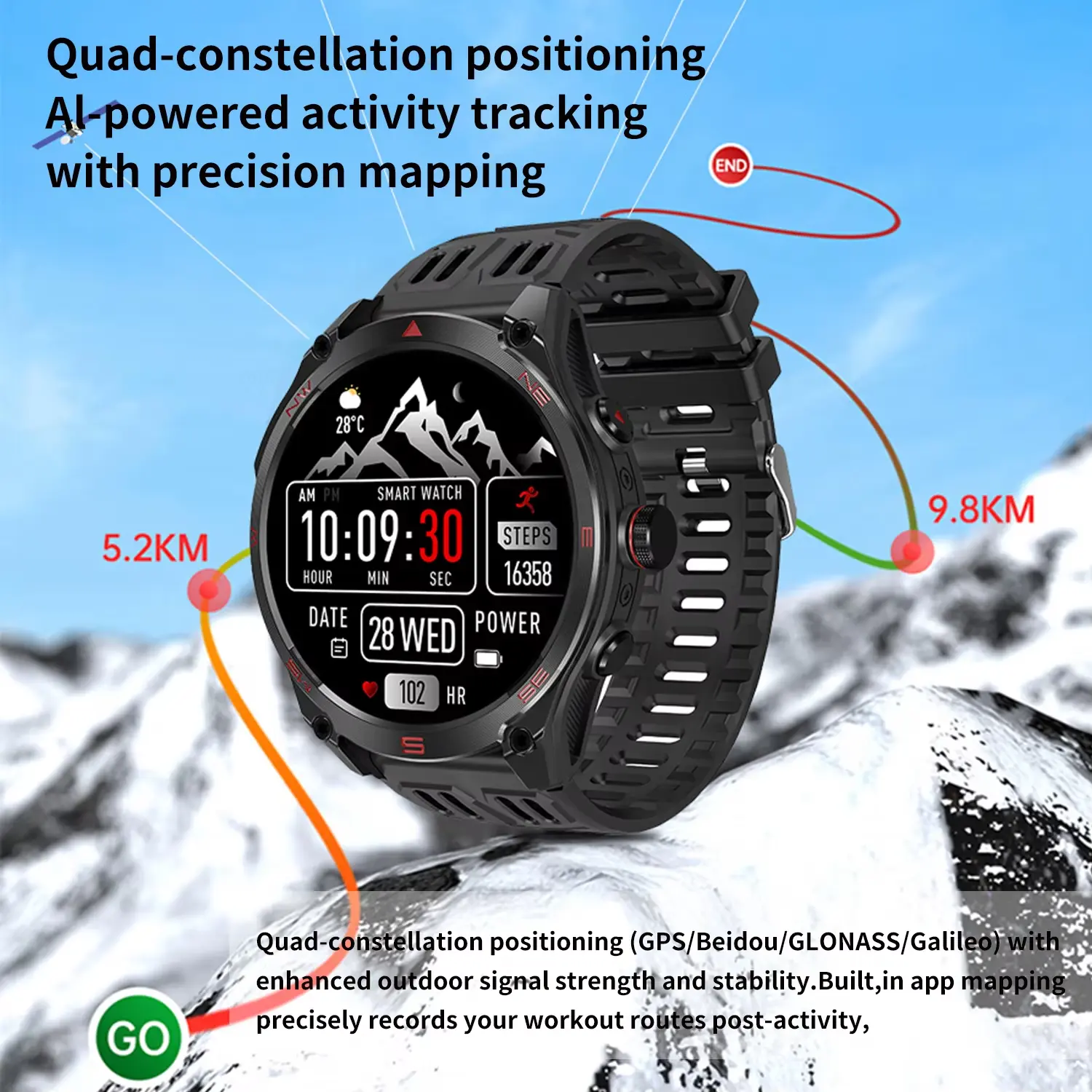 950mAh Large Battery Outdoor M70 Smart Watch Men 1.75 inch AMOLED Screen GPS Compass Bluetooth Call IP68 Waterproof Smartwatch