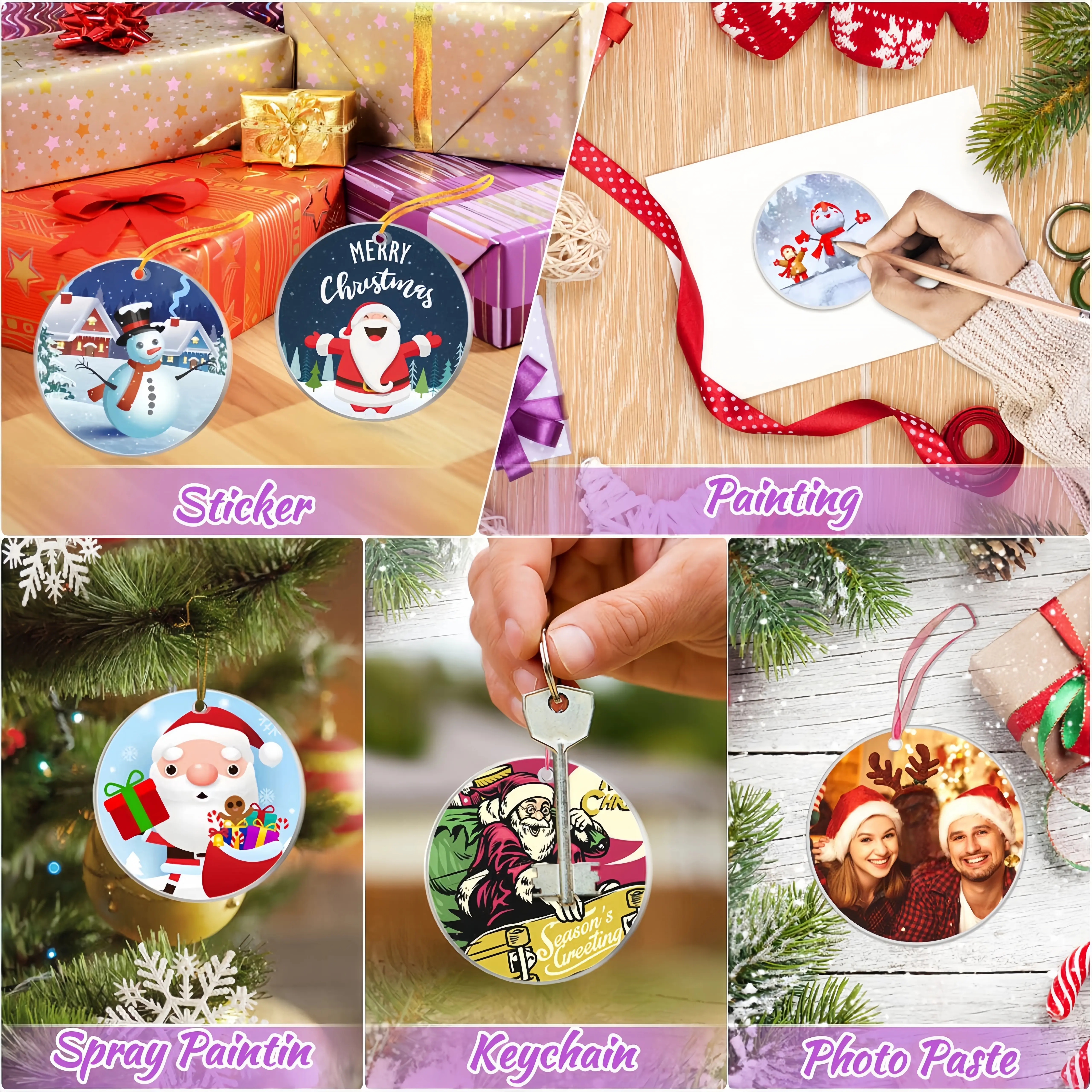 50pcs Acrylic Ornament Blanks, 3 Inch Round Circle Acrylic Blanks Bulk for Vinyl Clear Acrylic Discs Keychain with Hole