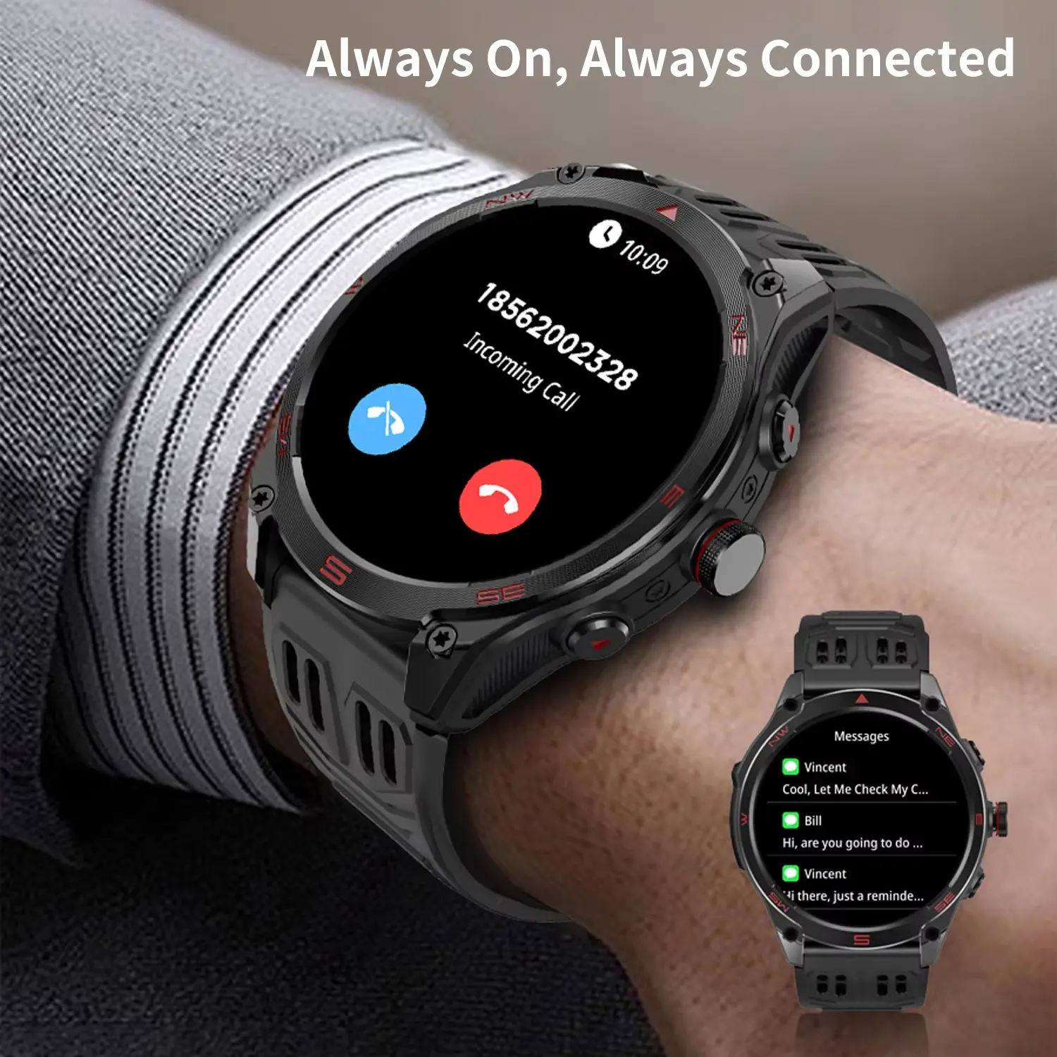 950mAh Large Battery Outdoor M70 Smart Watch Men 1.75 inch AMOLED Screen GPS Compass Bluetooth Call IP68 Waterproof Smartwatch