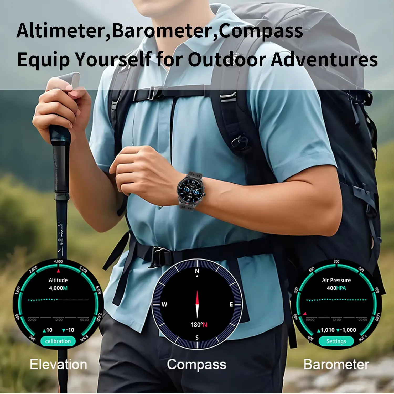950mAh Large Battery Outdoor M70 Smart Watch Men 1.75 inch AMOLED Screen GPS Compass Bluetooth Call IP68 Waterproof Smartwatch