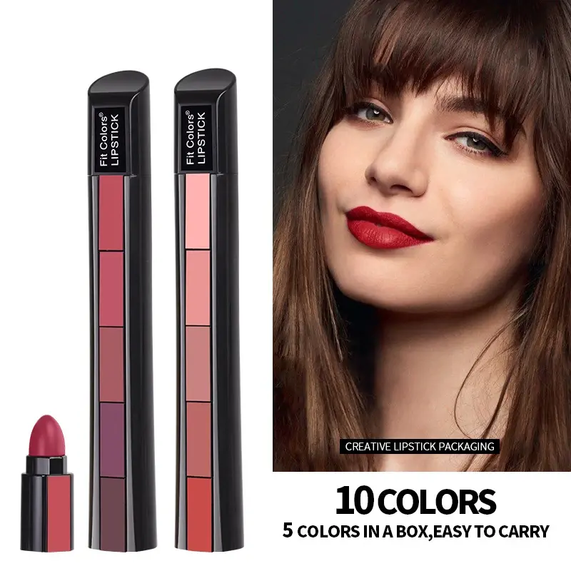 5 In 1 Lipstick Combination Strip Matte Velvet High Color Rendering Lipstick Pen Long Lasting Waterproof Nonstick Cup Lipstick