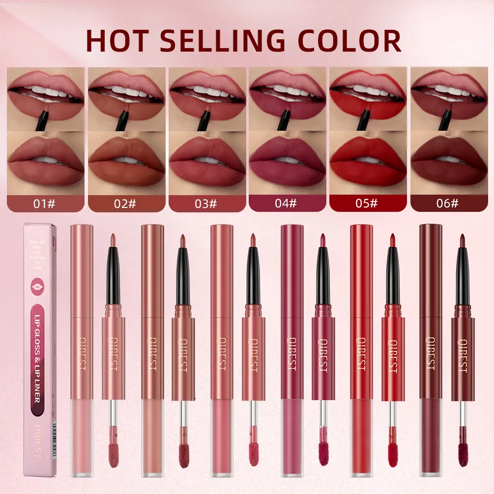 2-IN-1 Velvet Matte Lip Gloss+Lip liner Nude Liquid Lipstick Waterproof Long Lasting Non-stick Cup Lip Glaze Makeup Cosmetics