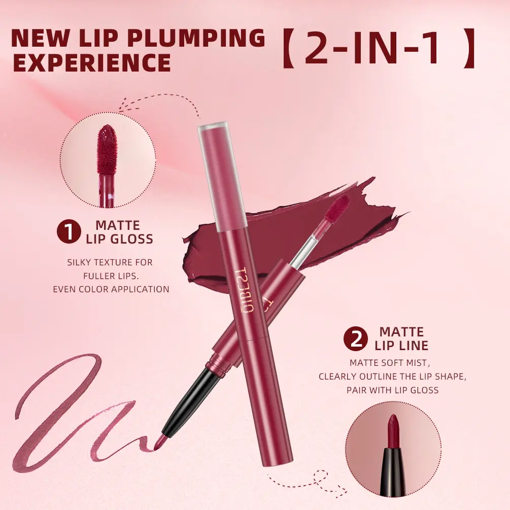 2-IN-1 Velvet Matte Lip Gloss+Lip liner Nude Liquid Lipstick Waterproof Long Lasting Non-stick Cup Lip Glaze Makeup Cosmetics