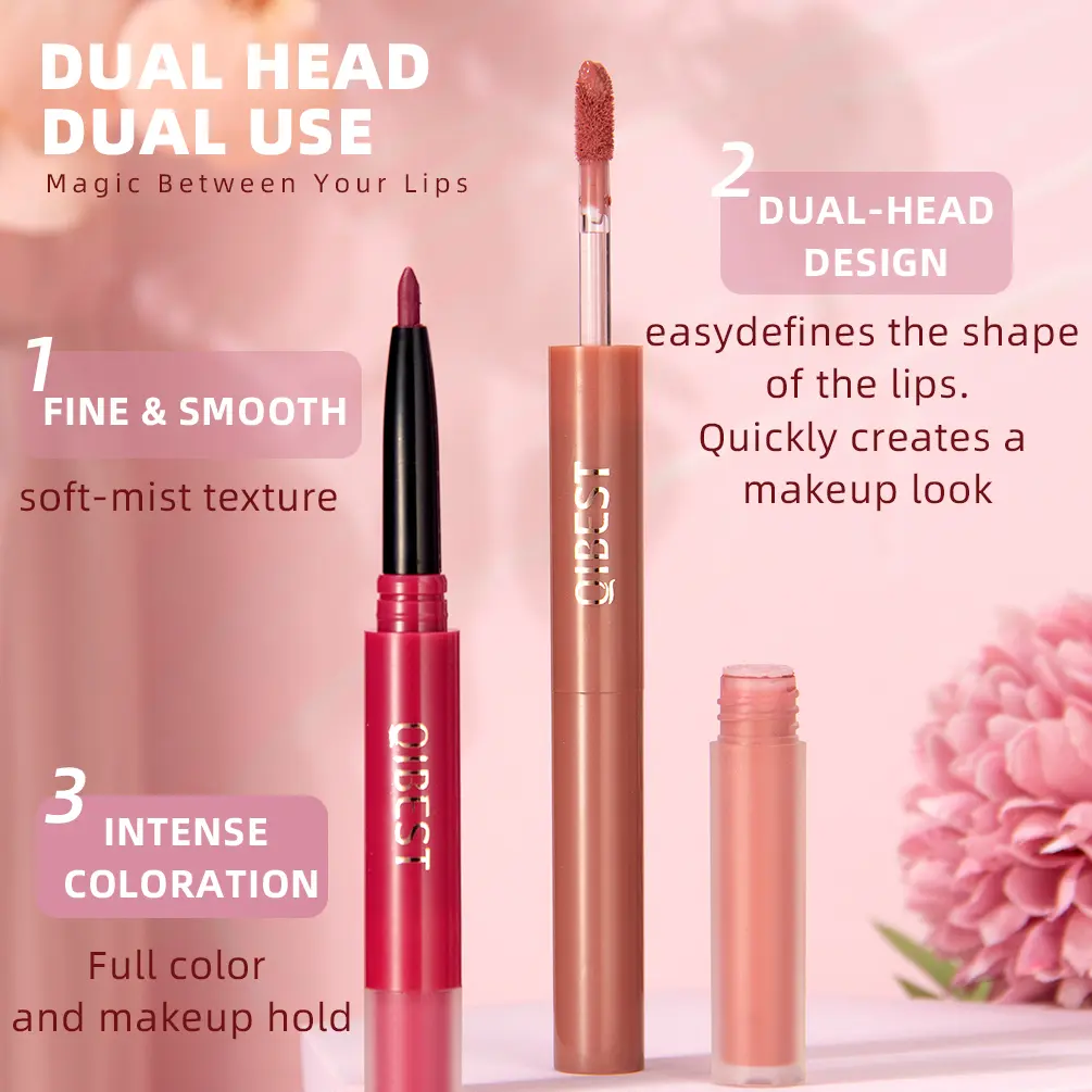 2-IN-1 Velvet Matte Lip Gloss+Lip liner Nude Liquid Lipstick Waterproof Long Lasting Non-stick Cup Lip Glaze Makeup Cosmetics