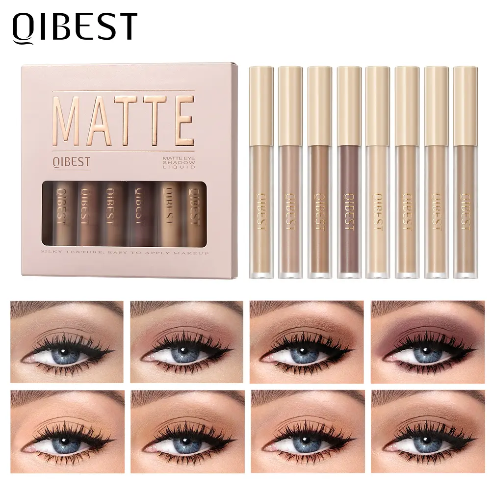 QIBEST 8 Colors Matte Liquid Eyeshadow Set Waterproof Long Lasting Eye Shadow Set Nude Eye Pigment Korean Makeup For Women