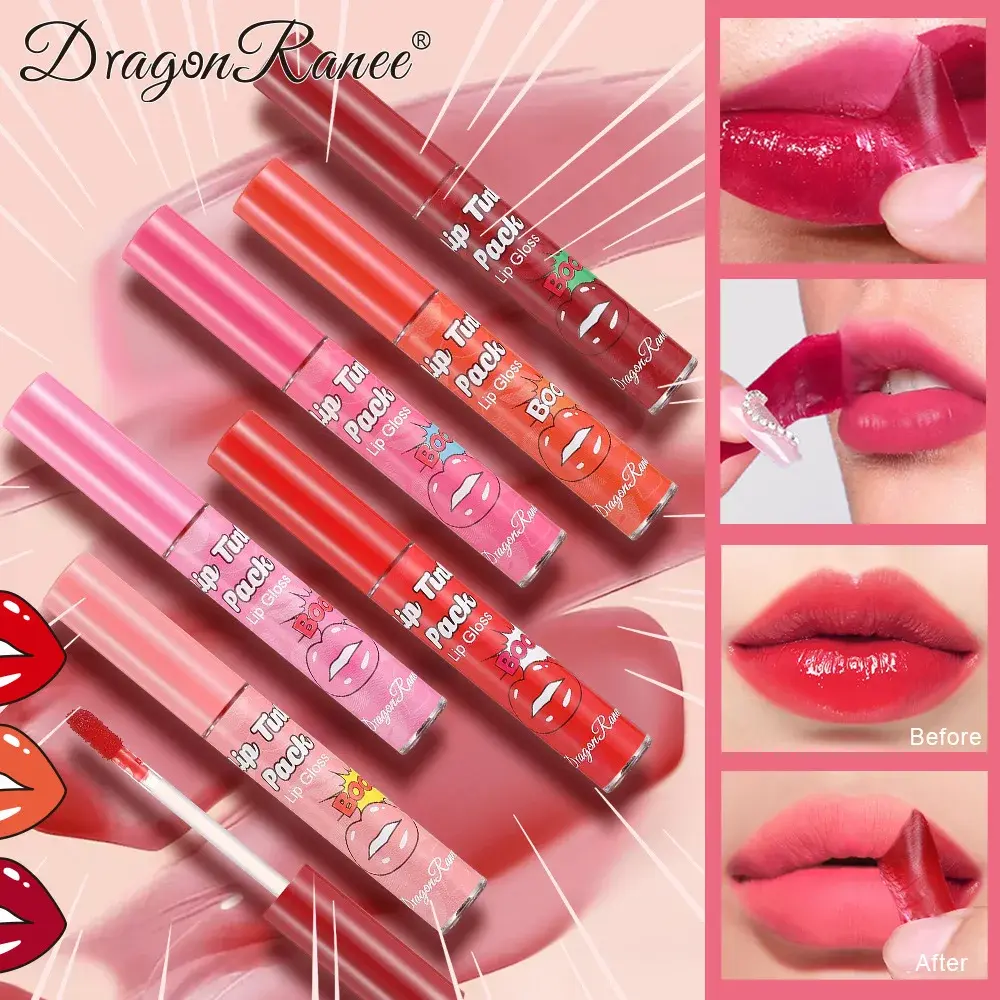 Peel-Off Lip Glaze Set Waterproof Long-Lasting & Non-Transfer Matte Sexy Red Tear-Off Liquid Lip Tattoo