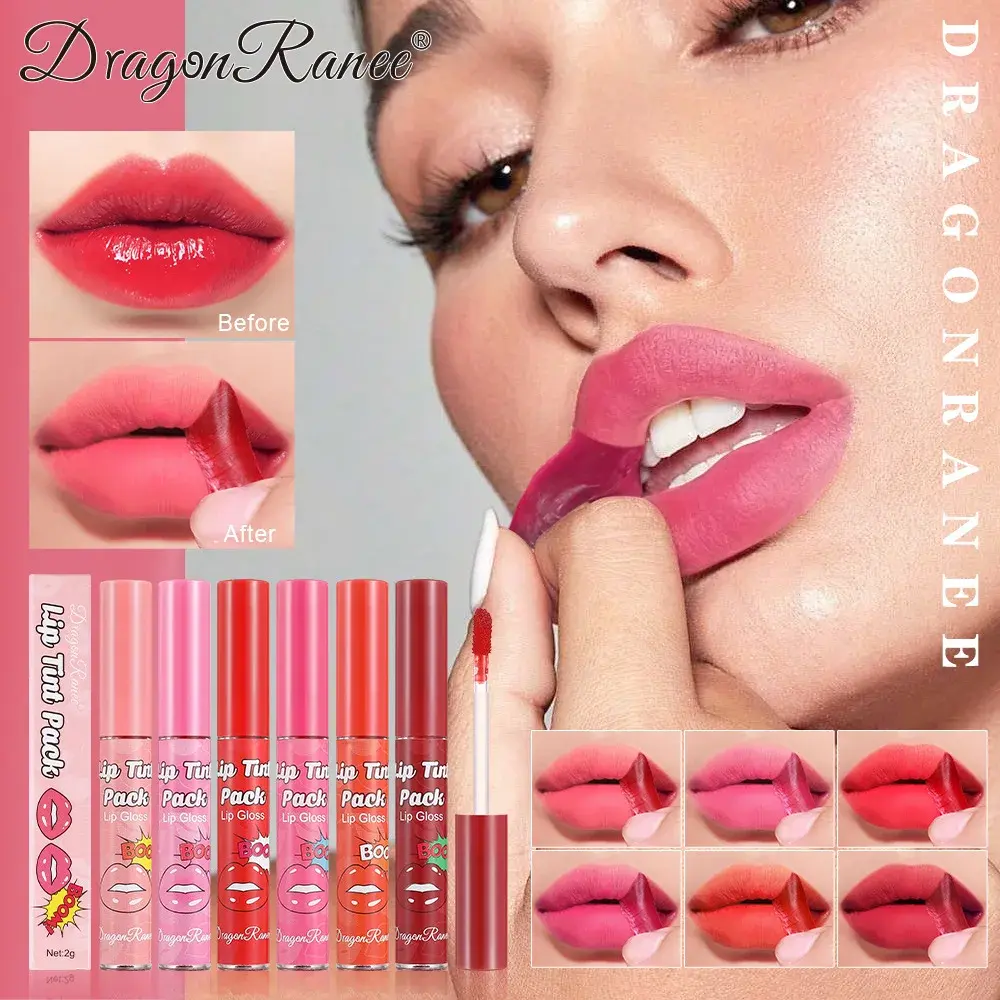Peel-Off Lip Glaze Set Waterproof Long-Lasting & Non-Transfer Matte Sexy Red Tear-Off Liquid Lip Tattoo