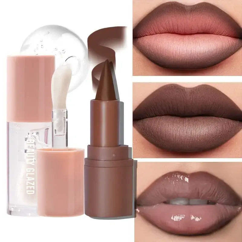 2pcs Set - Matte Nude Lipstick + Hydrating Lip Oil Lip Care Waterproof Lip Care Lip Oil, Lip Gloss Set Lip Makeup Combo