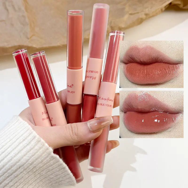 Double Headed Lip Gloss Waterproof Moisturizing Durable Mist Matte Velvet Mirror Lip Gloss Cosmetics