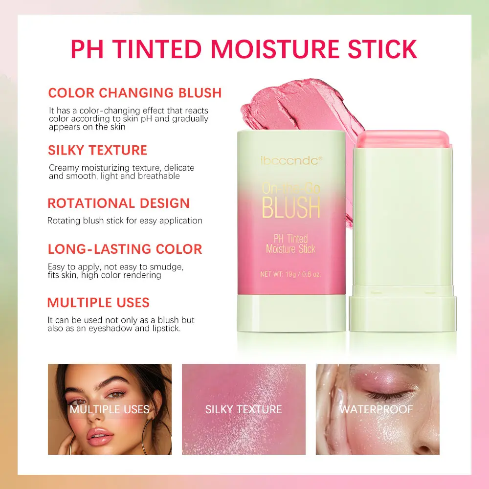 Color Changing Powder Blusher Cream Lasting Waterproof Moisturizing Multi Functional Blush Stick Light feeling Facial Makeup