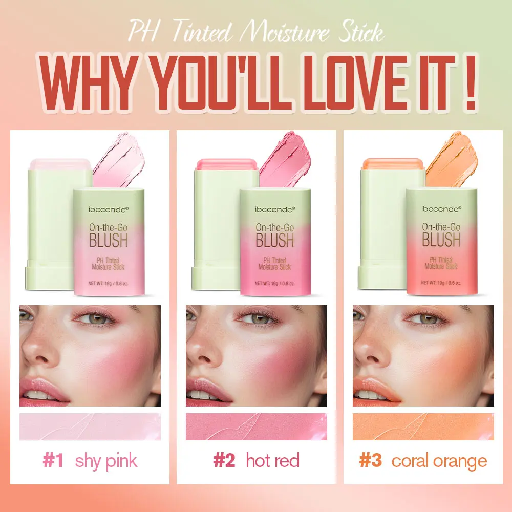 Color Changing Powder Blusher Cream Lasting Waterproof Moisturizing Multi Functional Blush Stick Light feeling Facial Makeup