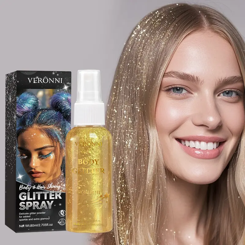 Glitter Spray Shimmer Glitter Hairspra for Hair Body,Silver Holographic Highlight Powder Spray for Party Perform Brighten Makeup