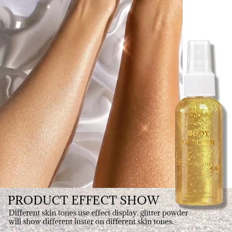 Glitter Spray Shimmer Glitter Hairspra for Hair Body,Silver Holographic Highlight Powder Spray for Party Perform Brighten Makeup