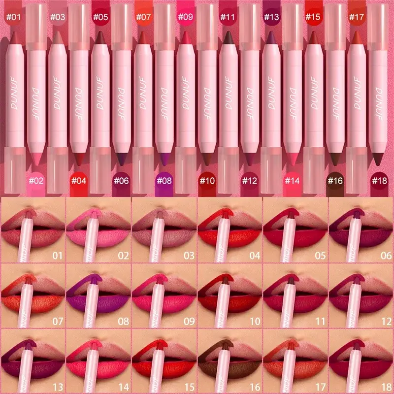 18 Color Waterproof Matte Lipstick Pencil Sexy Red Contour Tint Lip stick Lasting Non-stick Cup Lipliner Pen Lip Makeup Cosmetic