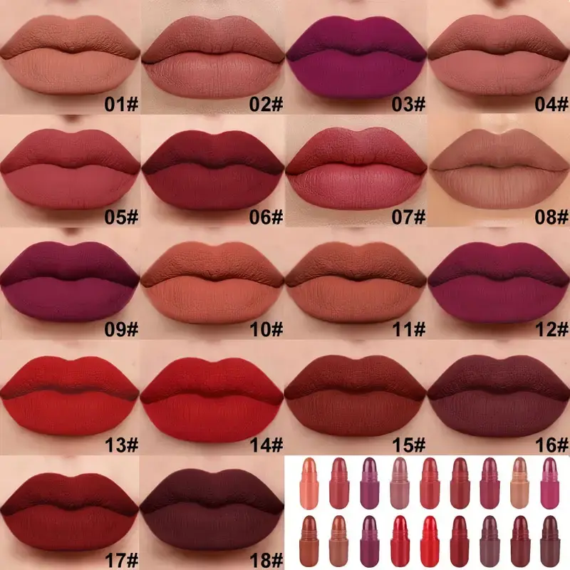 18Pc Mini Capsule Lipstick,Long-Lasting Velvet Matte Capsule Lipstick Set Portable Waterproof Mini Lipstick Valentine's Day Gift