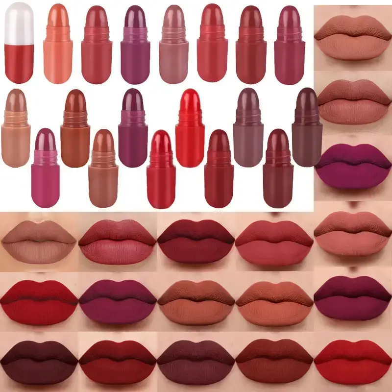 18Pc Mini Capsule Lipstick,Long-Lasting Velvet Matte Capsule Lipstick Set Portable Waterproof Mini Lipstick Valentine's Day Gift