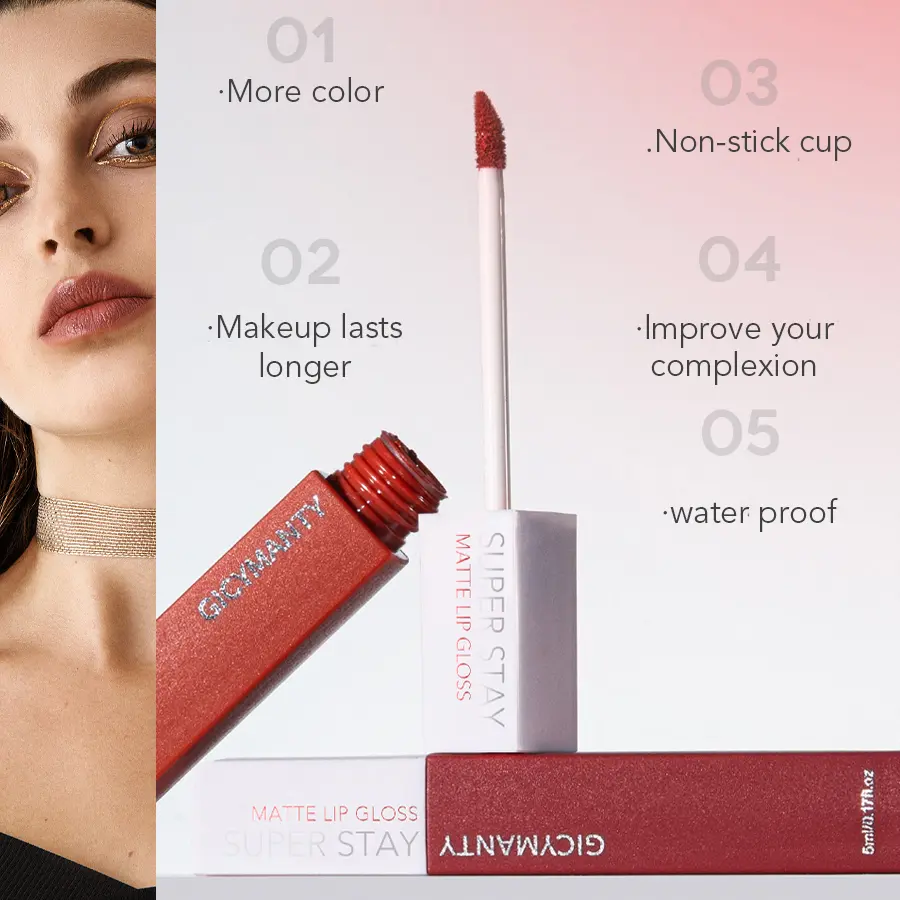 GICYMANTY Misty Matte Square Tube Lip Gloss Moisturizing Waterproof Moisturizing Not Easy To Peel Off Liquid Lipstick